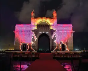  ??  ?? Projection mapping at the Gateway of India, Mumbai