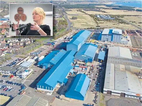  ?? ?? INDUSTRIAL BATTLE: Union leader Sharon Graham, inset, and the site at Charleton Road, Montrose.