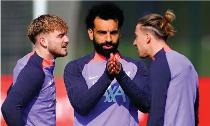  ?? ?? Mohamed Salah (centre) has played only once for Liverpool since New Year’s Day. Photograph: Peter Byrne/PA