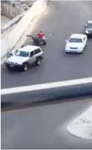  ??  ?? Video grabs show how bikers attacked a police patrol at Jeddah Corniche on Tuesday. (AN photos)