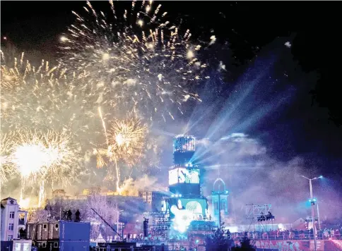  ??  ?? Fireworks light the sky during the European Capital of Culture 2019 opening ceremony in the south-central Bulgarian town of Plovdiv. — AFP photo