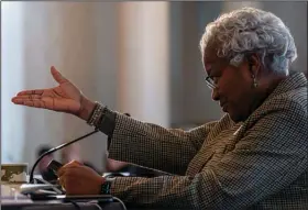  ?? (AP/Nathan Howard) ?? Democratic National Committee member Donna Brazile speaks in favor of changes to the Democratic presidenti­al primary order starting in 2024, with South Carolina replacing Iowa as the first state to decide. The panel approved the changes Friday in Washington.