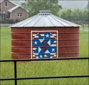  ?? Arkansas Democrat-Gazette/CARY JENKINS ?? Spotted on a rainy Monday in July, Patriotic Pinwheel was painted by Debbie Parks on a silo at the Double D Lazy T Ranch and Bed and Breakfast, 3109 Arkansas 60 near Perryville.