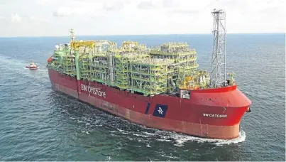  ??  ?? The giant floating production, storage and offloading (FPSO) vessel used to service Premier Oil’s Catcher field.