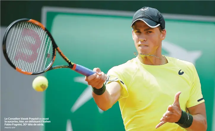  ??  ?? Le Canadien Vasek Pospisil a causé la surprise, hier, en défaisant l’italien Fabio Fognini, 30e tête de série.