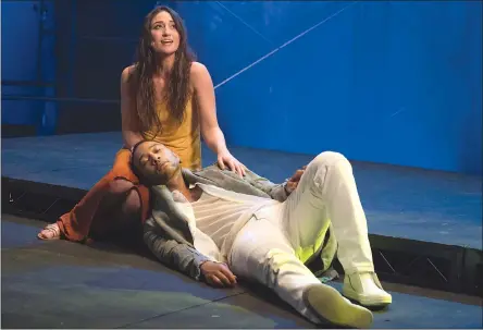  ?? Associated Press photos ?? This image released by NBC shows, John Legend as Jesus Christ, and Sara Bareilles as Mary Magdalene from the NBC production “Jesus Christ Superstar Live In Concert,” airing Sunday.