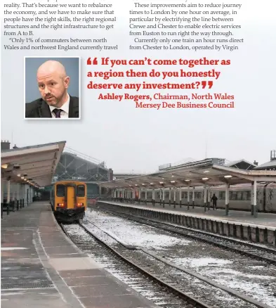  ?? PAUL SHANNON. ?? Virgin West Coast 221114 awaits departure from Chester for London Euston on March 1, while Arriva Trains Wales 150256 stands at the bay platform with a service from Crewe. Chester is part of the Four Hubs rail investment concept outlined in the newly...