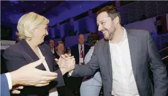  ?? LaPresse ?? La vie en rose Marine Le Pen del Front National con Matteo Salvini al vertice delle destre europee