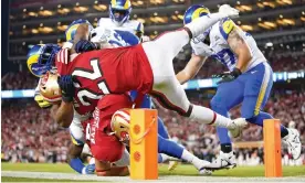  ?? Photograph: Kyle Terada/USA Today Sports ?? San Francisco 49ers running back Jeff Wilson Jr (22) is tackled by Los Angeles Rams linebacker Bobby Wagner at the one yard-line during the third quarter at Levi's Stadium.