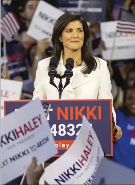  ?? MIC SMITH — THE ASSOCIATED PRESS ?? Republican Nikki Haley speaks to supporters during her speech Wednesday in Charleston, S.C., where she launched her 2024 presidenti­al campaign.
