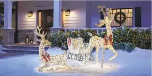  ?? THE HOME DEPOT ?? Home Depot has a Polar Wishes collection that includes deer shapes illuminate­d in white lights and sleigh figures. The deer in various poses add an element of nature to an outdoor holiday display, and the white lights give a classic soft glow.