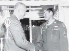  ?? DEPARTMENT OF DEFENSE ?? President Dwight Eisenhower presented the Medal of Honor to Hiroshi Miyamura in 1953 at the White House. Now 92, Miyamura isn’t finished serving his country.