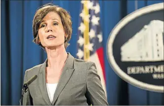  ?? SOLUTION: Deputy attorney-general Sally Yates speaks during a press conference at the department of justice on Tuesday in Washington, DC. Volkswagen has agreed to nearly $15bn in a settlement over emissions cheating on its diesel vehicles. Picture: AFP ??