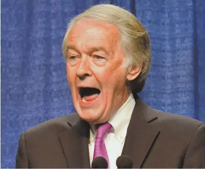  ?? STAFF PHOTO BY CHRIS CHRISTO ?? NO SECRETS: Bay State U.S. Sen. Edward J. Markey said ex-FBI boss James B. Comey’s release of a memo detailing a conversati­on with President Trump was not a leak because it had no national security info.