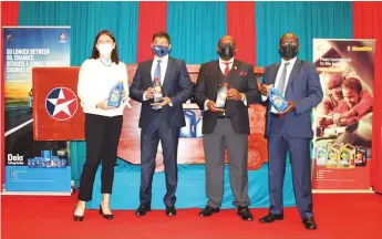 ?? ?? Eric Simiyu Wafukho, Chief Administra­tive Secretary, National Treasury and Planning, ■ attended the launch event with Rochna Kaul, Chevron Vice President, Europe, Africa, Middle East, South Asia Sales & Global Marine and Tristar Kenya General Manager Abhijit Sarmah.