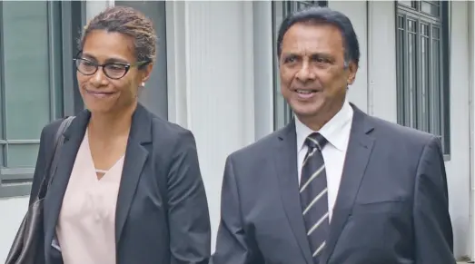  ?? Photo: Ronald Kumar ?? Suspended SODELPA Opposition Member of Parliament and Whip Lynda Tabuya, with her lawyer Adish Narayan outside the Suva Court on May 28, 2020.