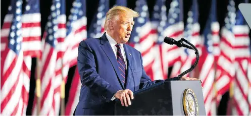  ?? ALEX BRANDON/AP ?? Esforços. Trump faz o discurso de aceitação da candidatur­a republican­a; presidente está cerca de 8 pontos atrás de seu rival Joe Biden