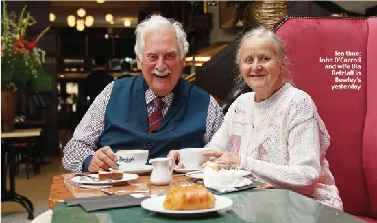  ??  ?? Tea time: John O’Carroll and wife Ula Retzlaff in Bewley’s yesterday