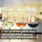  ??  ?? A new set of wine glasses, along with a bottle of their favourite plonk, would make a great gift