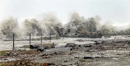  ?? PHOTO: MARLENE COLEMAN ?? Wild waves crash over Carters Beach Domain, near Westport, on Thursday.