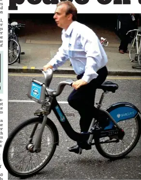  ?? ?? CLEANER AND HEALTHIER:
Peter on a hired bicycle in West London