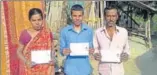  ?? HT ?? (From left) Kalyani, her son Biplab, and husband Balaram appeared for Class 12 Board examinatio­n together.