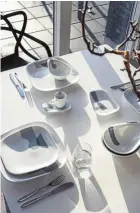  ??  ?? Simple white crockery continues to be popular; this set is by Kahla.