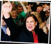  ??  ?? Tension: Left to right, the ‘Brexit’ bomb, Mary Lou McDonald celebrates and masked provisiona­ls