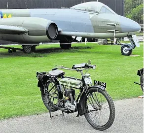  ??  ?? A ‘Trusty’ Triumph Model H of 1919, standing before a Gloster Meteor.