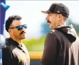  ?? MEG MCLAUGHLIN U-T ?? Padres outfielder Trent Grisham and Matt Carpenter worked out during the winter, which is how Grisham got the inspiratio­n to grow out his mustache.