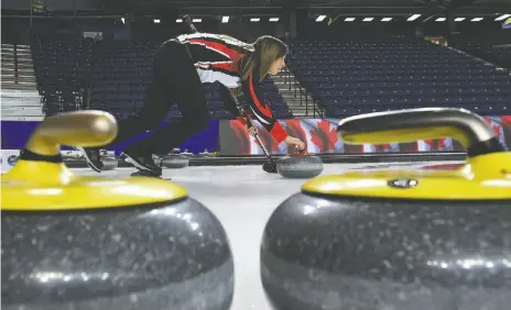  ?? CP PHOTO ?? Ontario skip Rachel Homan practices during the Scotties Tournament of Hearts in St. Catharines, Ont., on Friday.