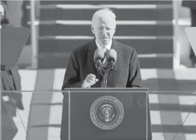  ?? PATRICK SEMANSKY/AP ?? President Joe Biden speaks Wednesday during the 59th presidenti­al inaugurati­on at the U.S. Capitol in Washington.