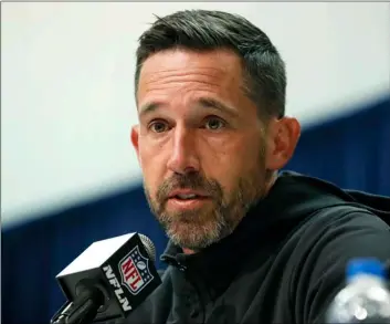  ?? AP Photo/Charlie Neibergall ?? In this Feb. 25 file photo, San Francisco 49ers head coach Kyle Shanahan speaks during a news conference at the NFL football scouting combine in Indianapol­is.