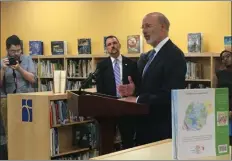  ?? KEVIN TUSTIN - MEDIANEWS GROUP ?? Gov. Tom Wolf talks about the importance of education and the need to invest into the next generation’s future. In five years as governor, Wolf has successful­ly added over $1 billion in education funding.