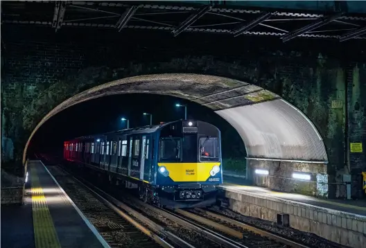  ?? (Chris Wilson) ?? Vivarail Class 484 484002 passes through Botley during the early hours of May 15 on a test run.