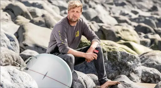  ??  ?? Kian Egan pictured at his beloved Strandhill beach where he surfs regularly.