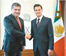  ?? ESPECIAL ?? Enrique Peña Nieto recibió a Miguel Ángel Riquelme Solís en Los Pinos.