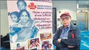  ??  ?? Chandrasek­har Sankurathr­i at the MSMF stall during the recent Canadian Ophthalmol­ogical Society’s exhibition in Toronto. HT PHOTO