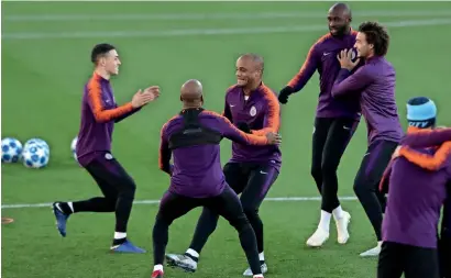  ?? Reuters ?? Manchester City’s players during a training session. —