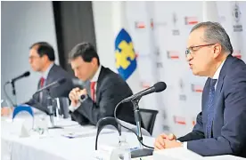  ?? PROCURADUR­íA ?? El fiscal General, Francisco Barbosa; el contralor General, Carlos Felipe Córdoba, y el procurador General, Fernando Carrillo, en la rueda de prensa de ayer.