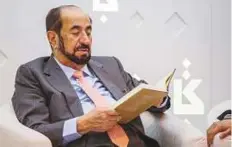  ??  ?? Dr Shaikh Sultan during a media interactio­n at the Sharjah Book Authority’s pavilion at the 37th Paris Book Fair.
