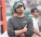  ?? BILL KOSTROUN/AP ?? Head coach Adam Gase’s Jets held a 16-0 second-half lead before collapsing and losing to the visiting Bills.