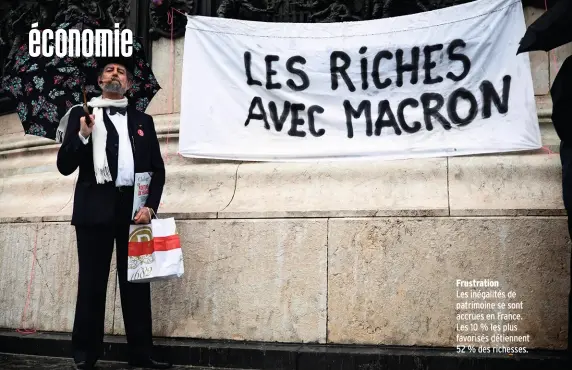  ??  ?? Frustratio­nLes inégalités de patrimoine se sont accrues en France. Les 10 % les plus favorisés détiennent 52 % des richesses.