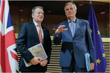  ??  ?? TALKING TIME: UK negotiator David Frost and the EU’s Michel Barnier may find common ground