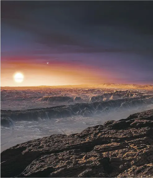  ?? M. KORNMESSER / AFP / GETTY IMAGES ?? An artist’s impression of a view of the surface of the planet Proxima b, orbiting the red dwarf star Proxima Centauri, the closest star to the Solar System.