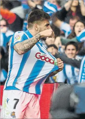  ?? FOTO: UNCITI ?? Portu celebra el gol que le marcó al Athletic en el derbi de Anoeta