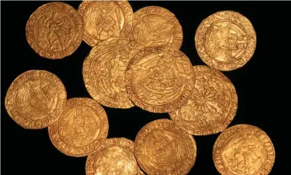  ??  ?? Among the hoard were coins featuring the initials of Catherine of Aragon, Anne Boleyn and Jane Seymour. Photograph: Trustees of the British Museum/PA