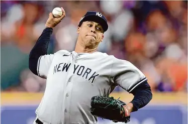  ?? Carmen Mandato/Getty Images ?? Yankees pitcher Frankie Montas won’t resume throwing until late May at the earliest after shoulder surgery.