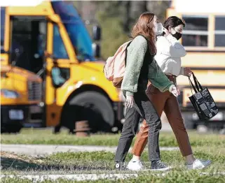  ?? Jason Fochtman / Staff photograph­er ?? Two Oak Ridge students wear face masks after school on Jan. 5. Conroe Independen­t School District is appealing for help to keep campuses open during this pandemic.