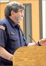  ?? / Adam Cook ?? Fort Oglethorpe Fire Chief Bruce Ballew discusses the need for updated fire management software during the Jan. 28 City Council meeting.